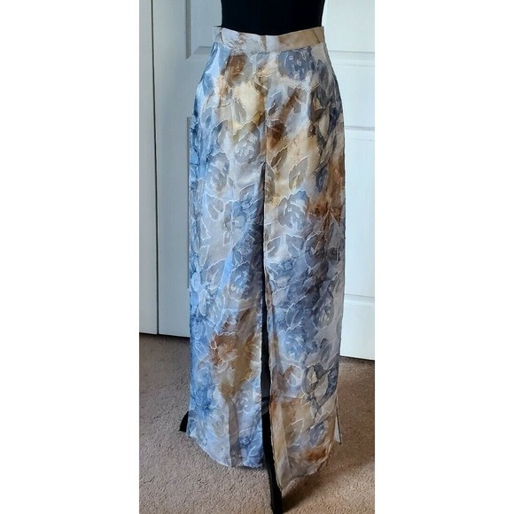 GANTOS Women’s Sz 6 Palazzo Pants Split Wide Leg Double Layered Floral Side Zip - Picture 1 of 6